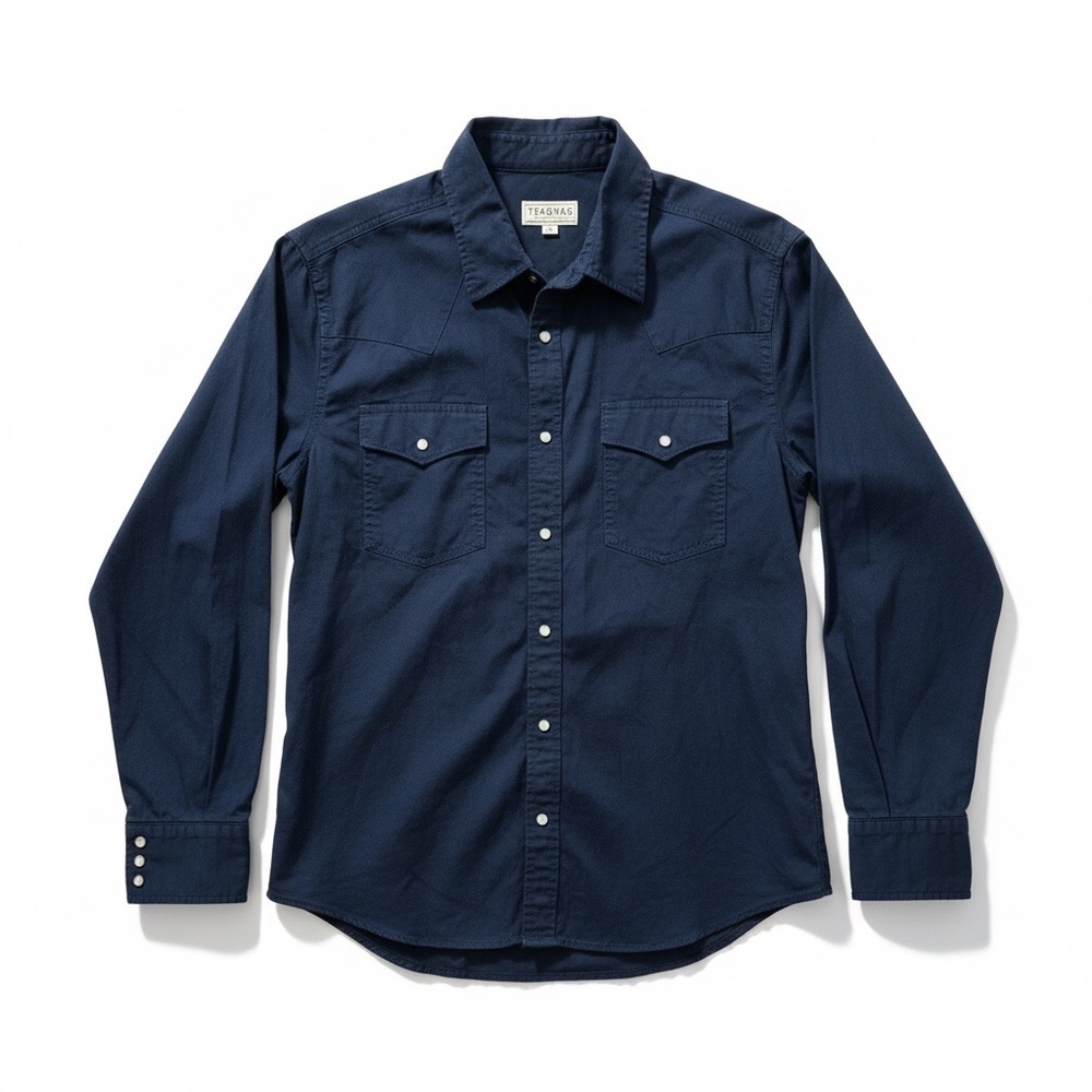 Tecovas Western Shirt Navy Blue Pearl Snap Buttons Pocket Flaps Size Medium